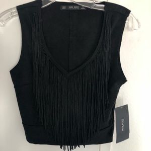 ZARA Faux Suede Fringe Tank Top, NEVER WORN